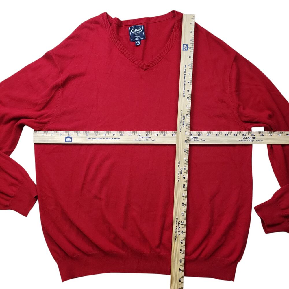Chaps Sweater Mens XXL Red Cotton Cashmere Knit V-Neck - Picture 6 of 10